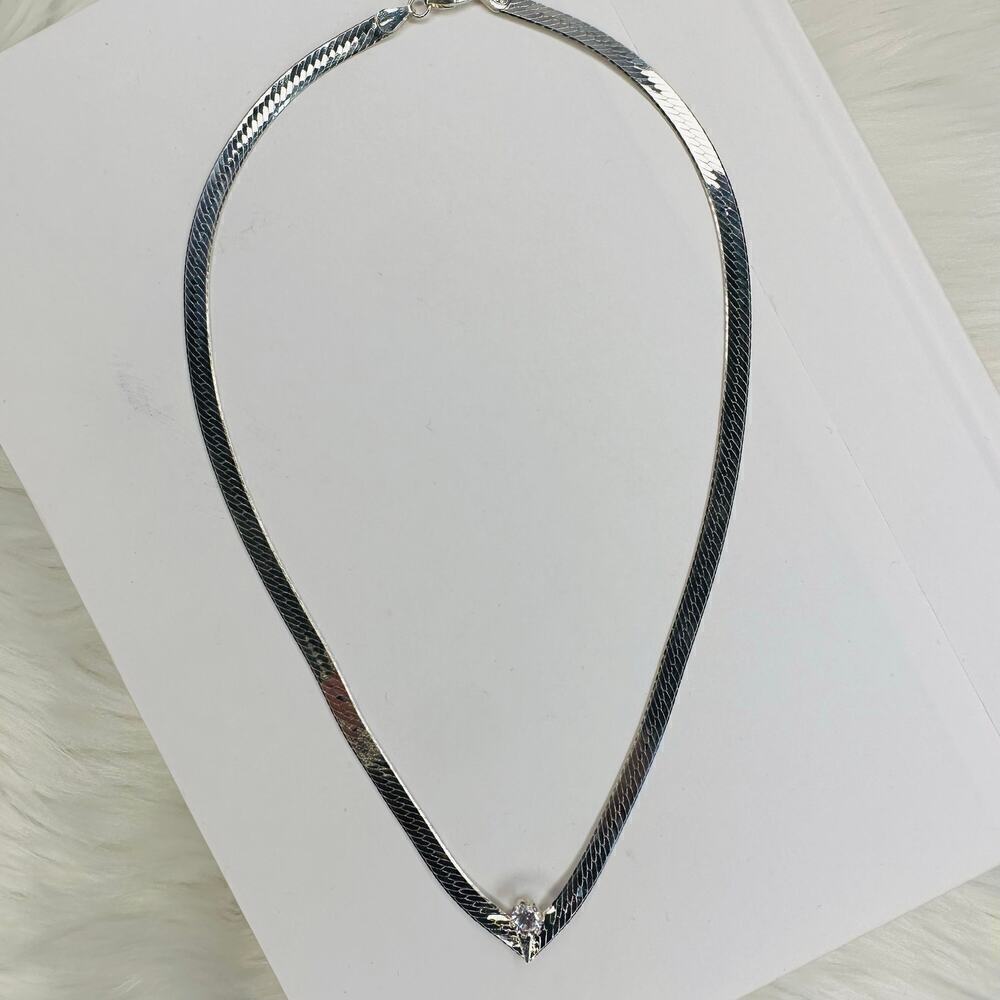 Sterling Silver 925 Omega Chain with Faux Diamond Accent